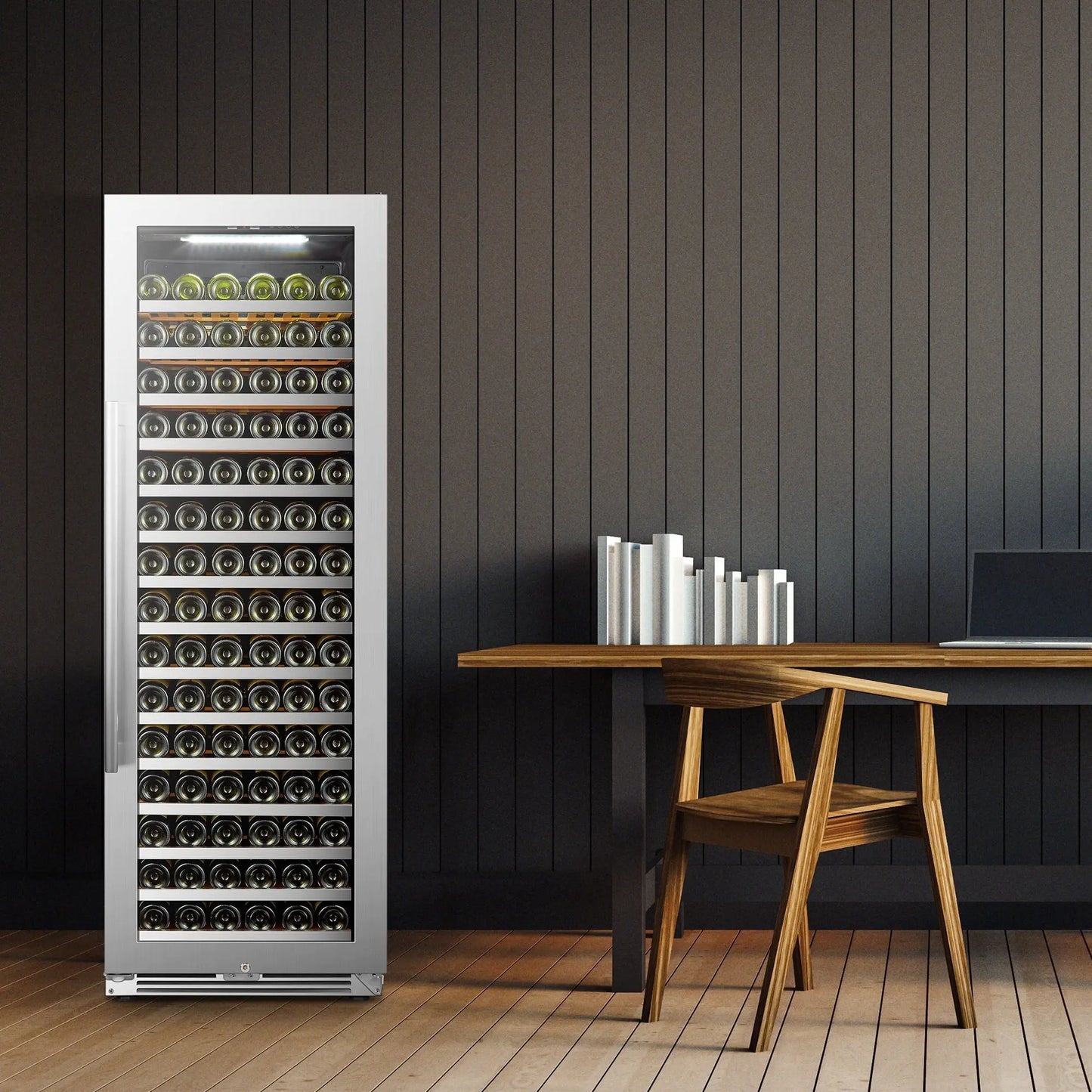 Lanbopro 164 Bottles 24 Inch Width Single Zone Wine Cooler in Seamless Stainless Steel | Fridge.com