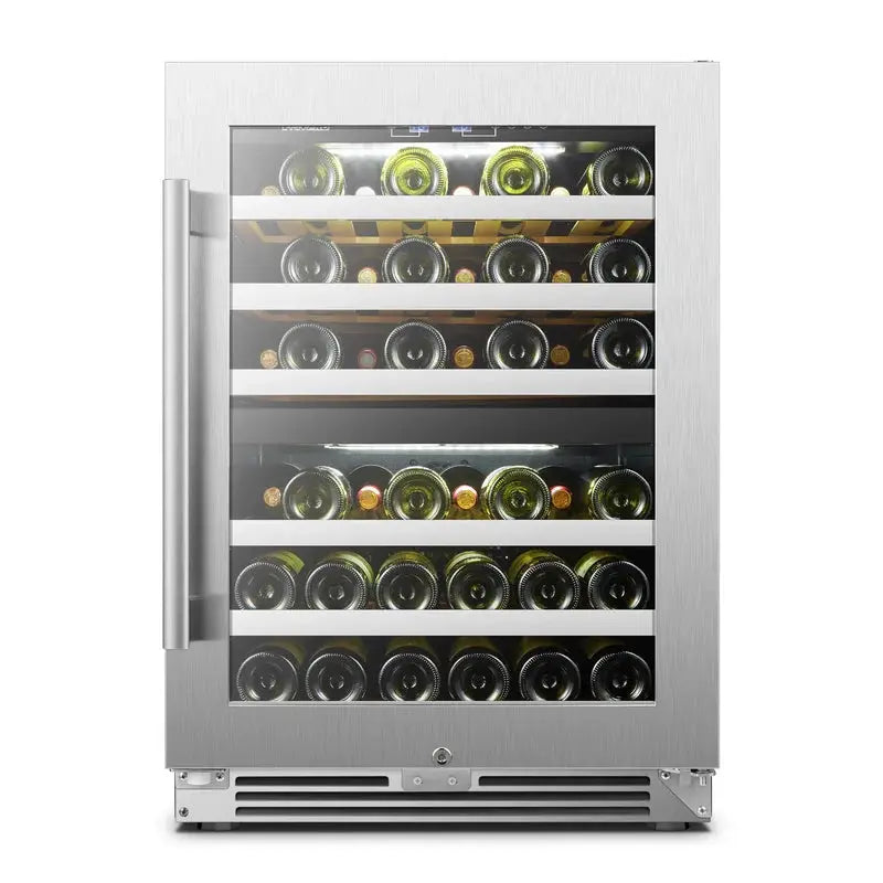 Lanbopro 23.4'' 44 Bottle Dual Zone Wine Refrigerator | Fridge.com