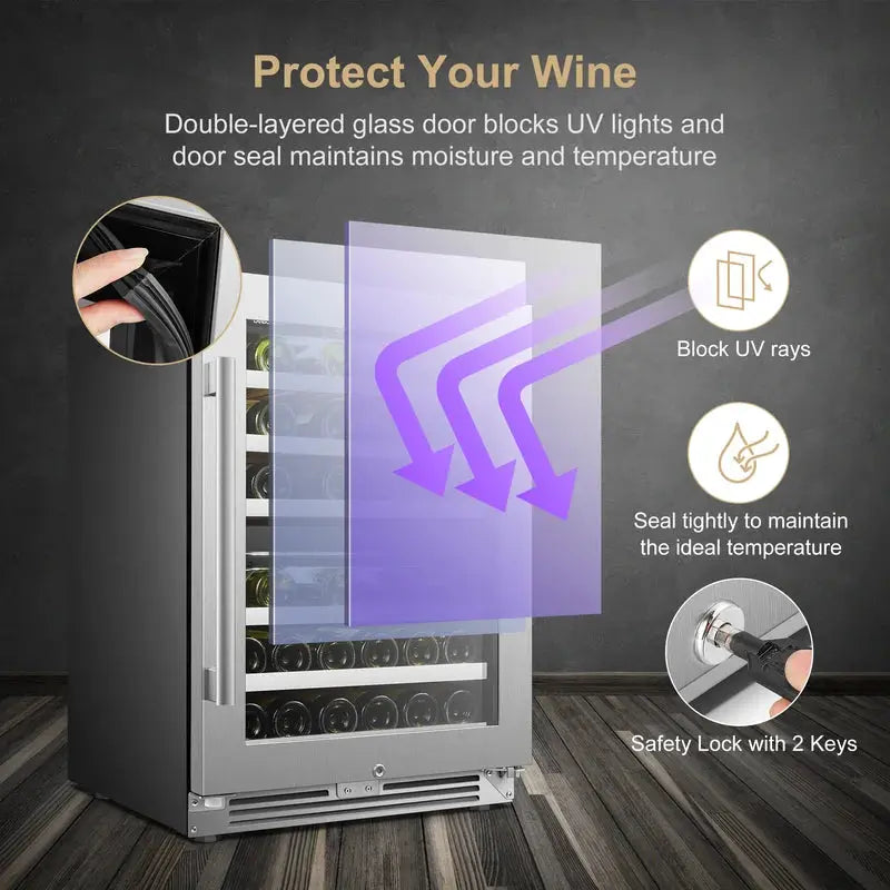 Lanbopro 23.4'' 44 Bottle Dual Zone Wine Refrigerator | Fridge.com