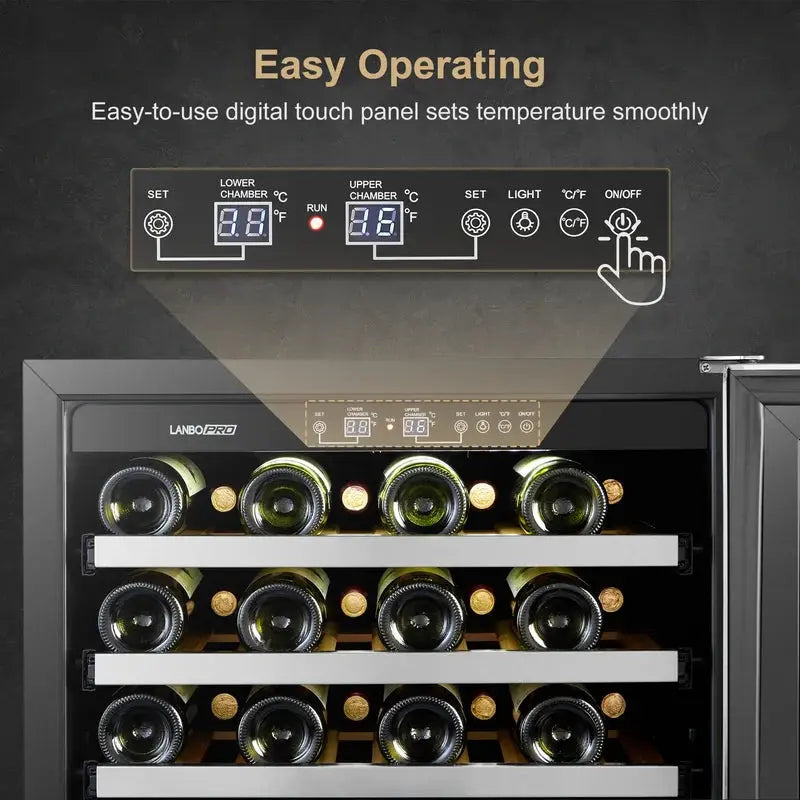 Lanbopro 23.4'' 44 Bottle Dual Zone Wine Refrigerator | Fridge.com