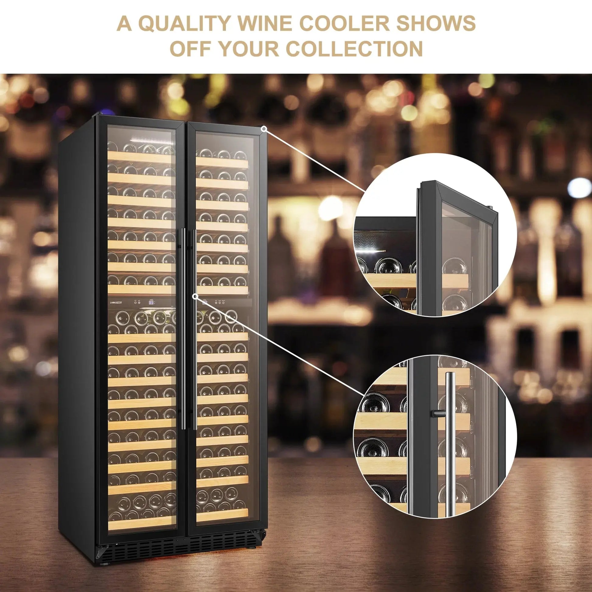 Lanbopro 287 Bottle Dual Zone Black Compressor Wine Cooler 32 Inch Width | Fridge.com