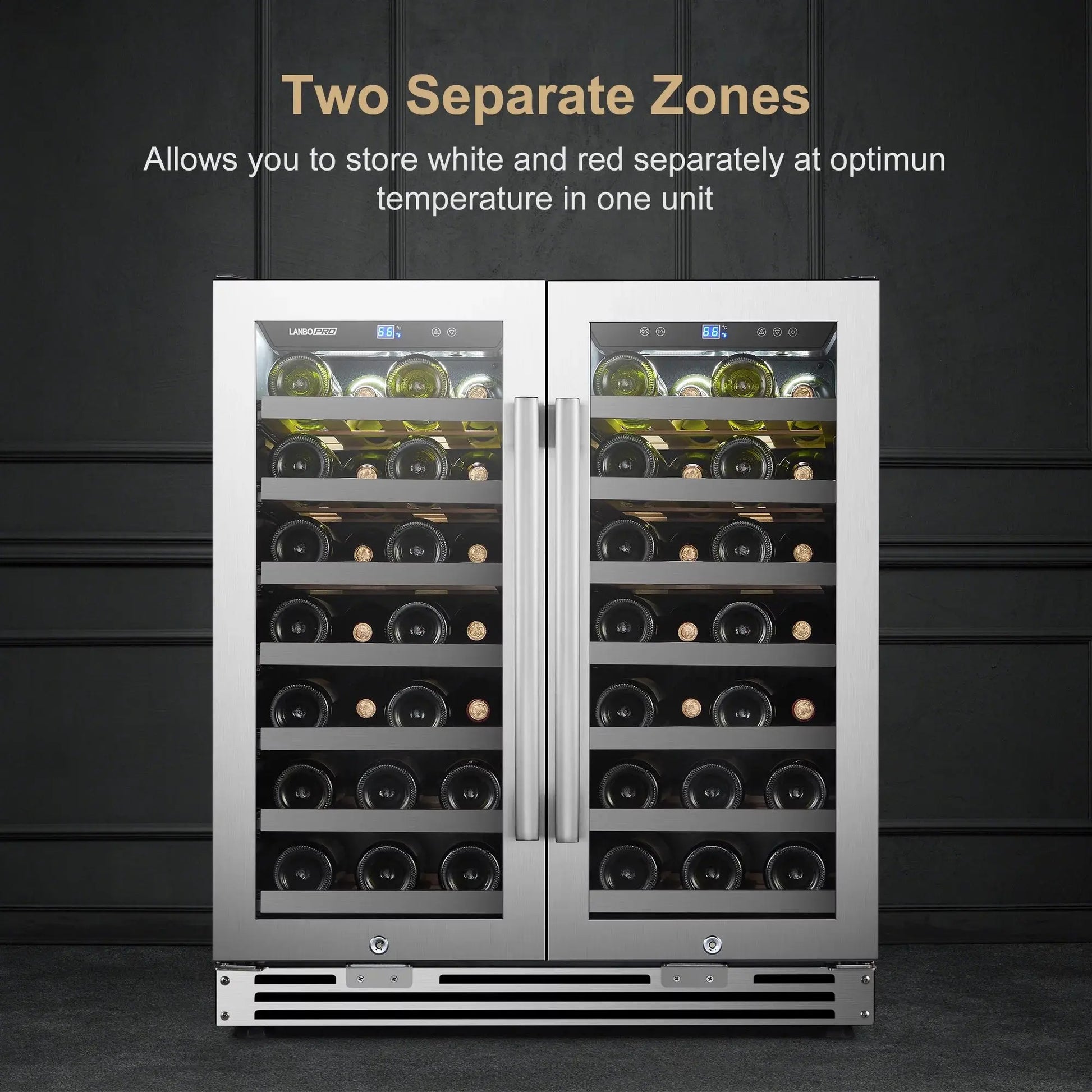 Lanbopro 30 Inch 62 Bottle under Counter Dual Zone Wine Refrigerator | Fridge.com