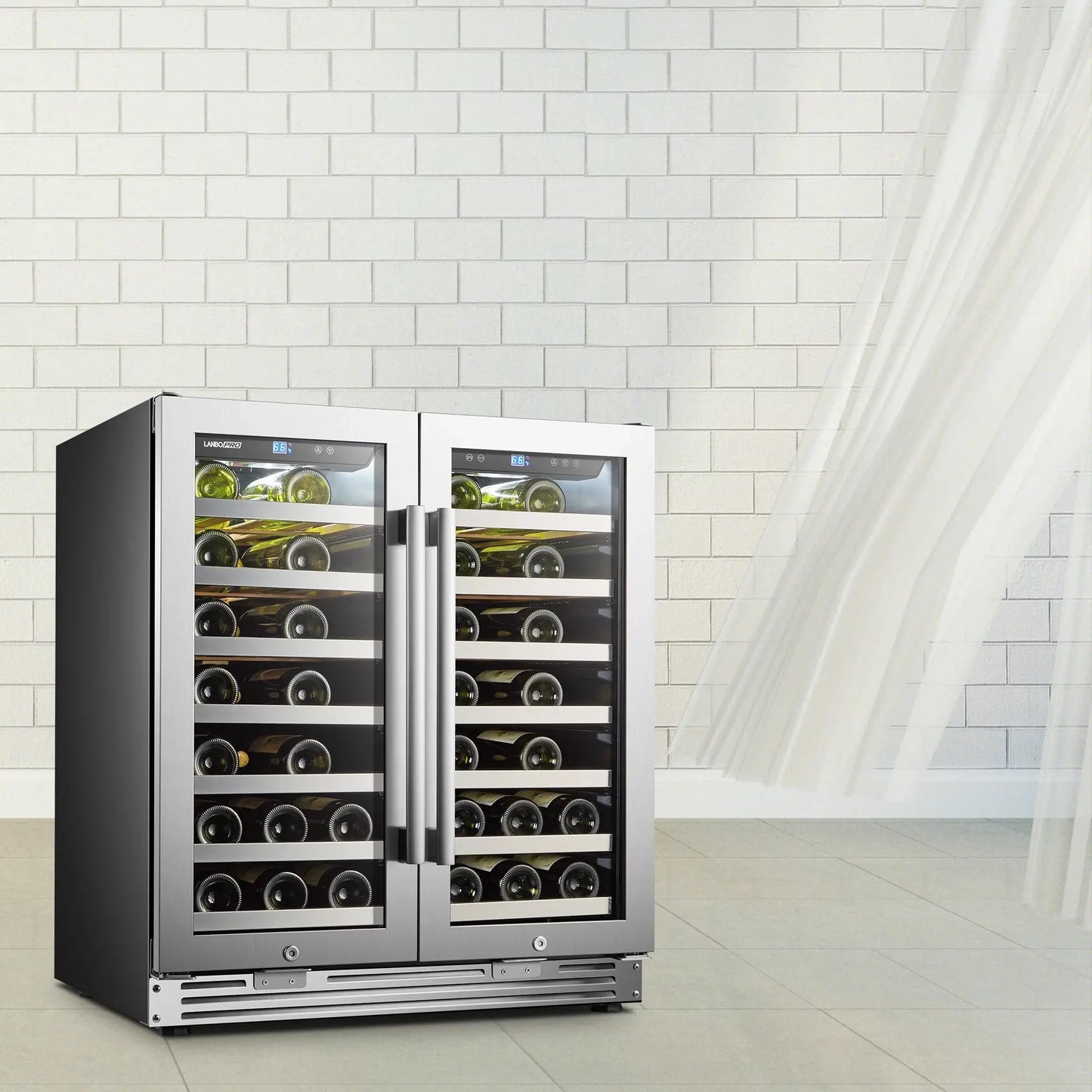 Lanbopro 30 Inch 62 Bottle under Counter Dual Zone Wine Refrigerator | Fridge.com