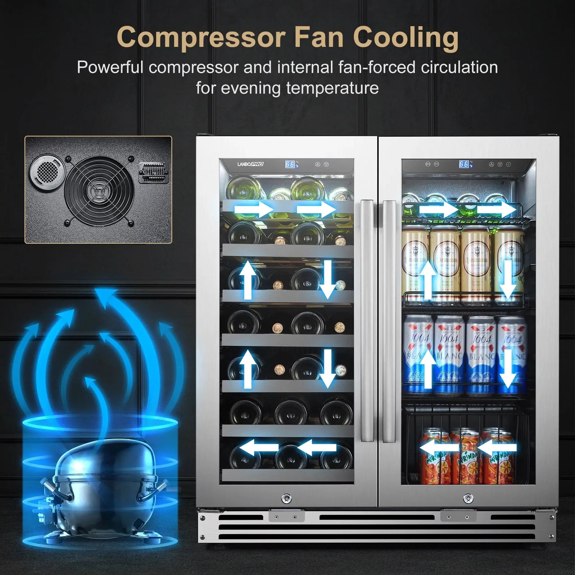 Lanbopro 31 Bottles 58 Cans Dual Zone Wine Cooler Beverage Refrigerator | Fridge.com