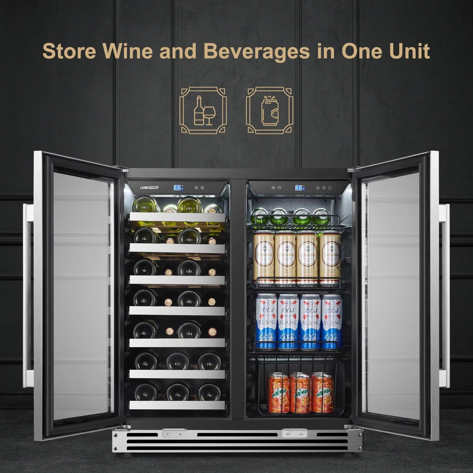 Lanbopro 31 Bottles 58 Cans Dual Zone Wine Cooler Beverage Refrigerator | Fridge.com