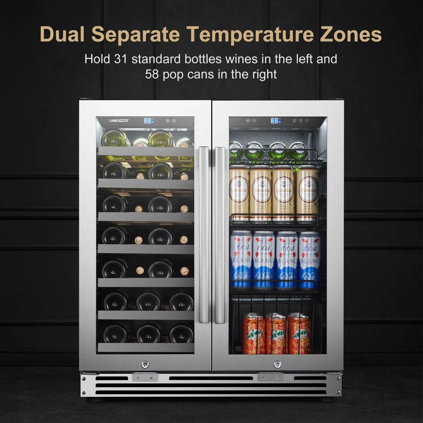 Lanbopro 31 Bottles 58 Cans Dual Zone Wine Cooler Beverage Refrigerator | Fridge.com