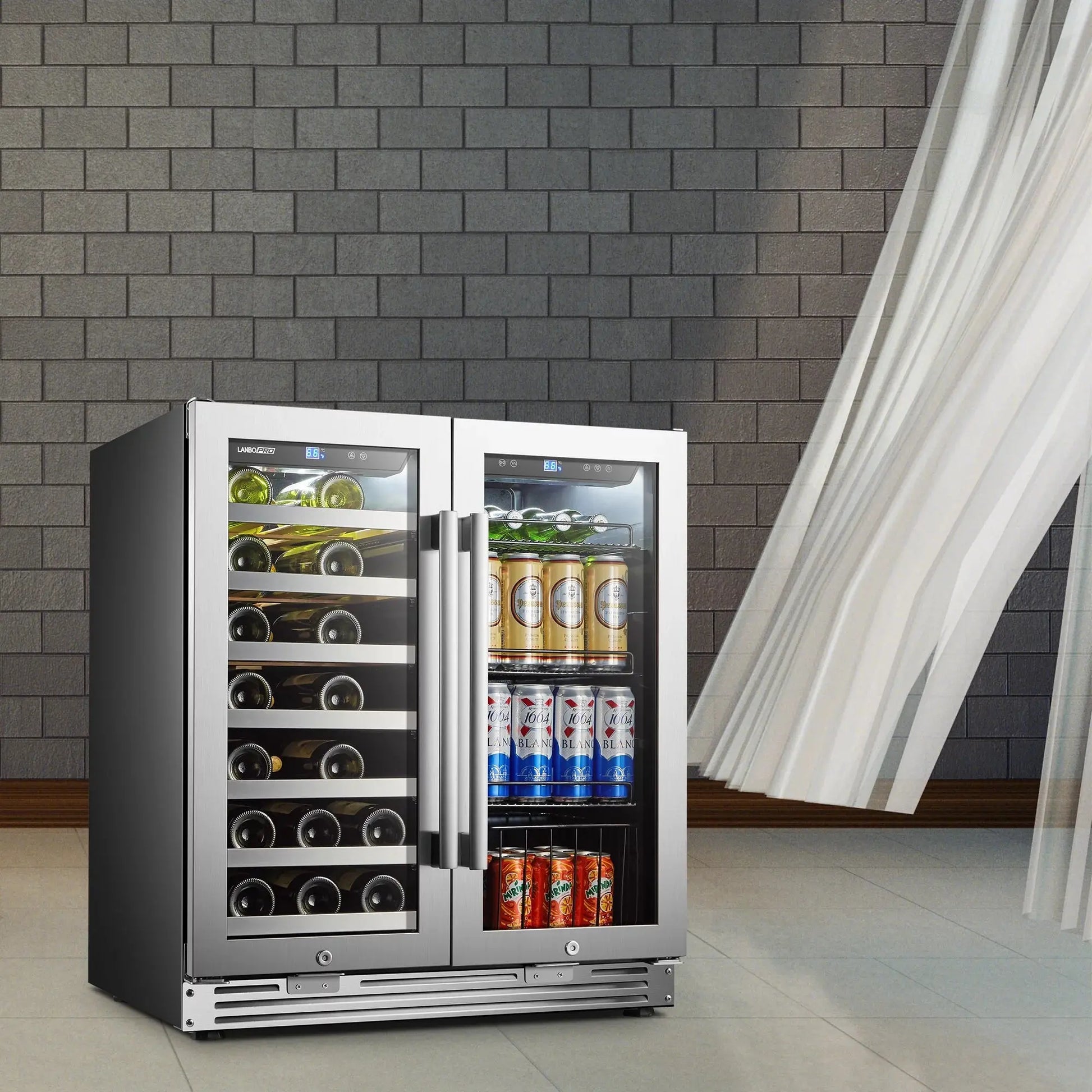 Lanbopro 31 Bottles 58 Cans Dual Zone Wine Cooler Beverage Refrigerator | Fridge.com