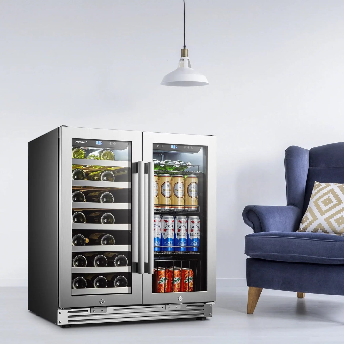 Lanbopro 31 Bottles 58 Cans Dual Zone Wine Cooler Beverage Refrigerator | Fridge.com