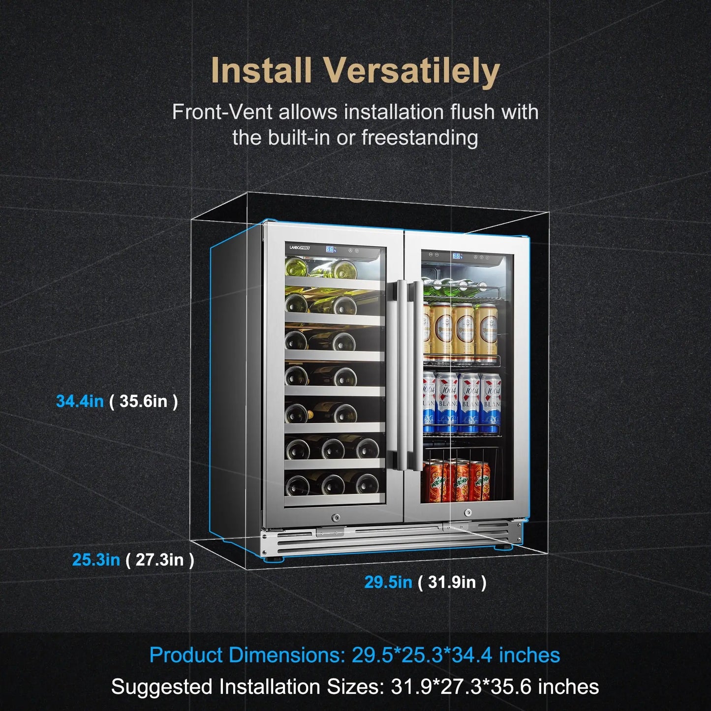 Lanbopro 31 Bottles 58 Cans Dual Zone Wine Cooler Beverage Refrigerator | Fridge.com