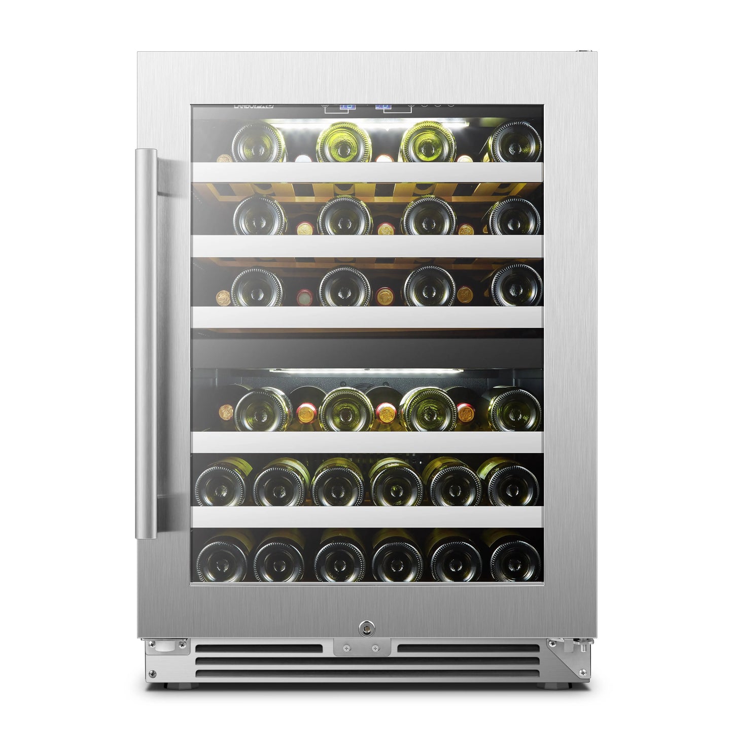 Lanbopro 44 Bottle under Counter Dual Zone Silver Wine Cooler in Stainless Steel | Fridge.com