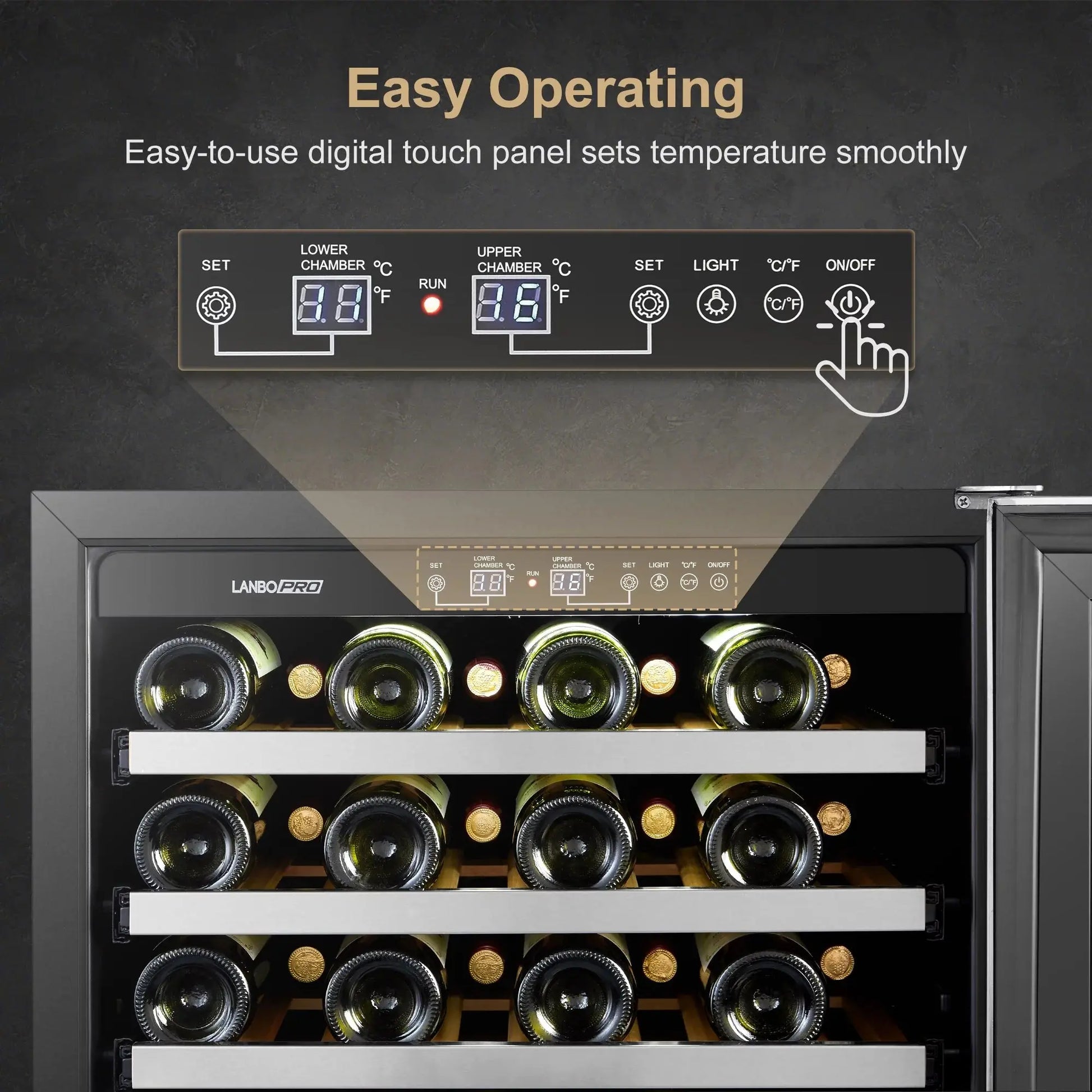 Lanbopro 44 Bottle under Counter Dual Zone Silver Wine Cooler in Stainless Steel | Fridge.com