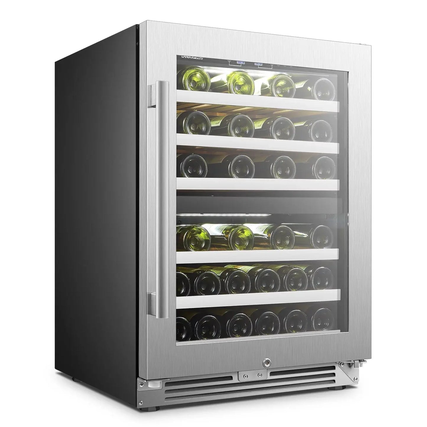 Lanbopro 44 Bottle under Counter Dual Zone Silver Wine Cooler in Stainless Steel | Fridge.com