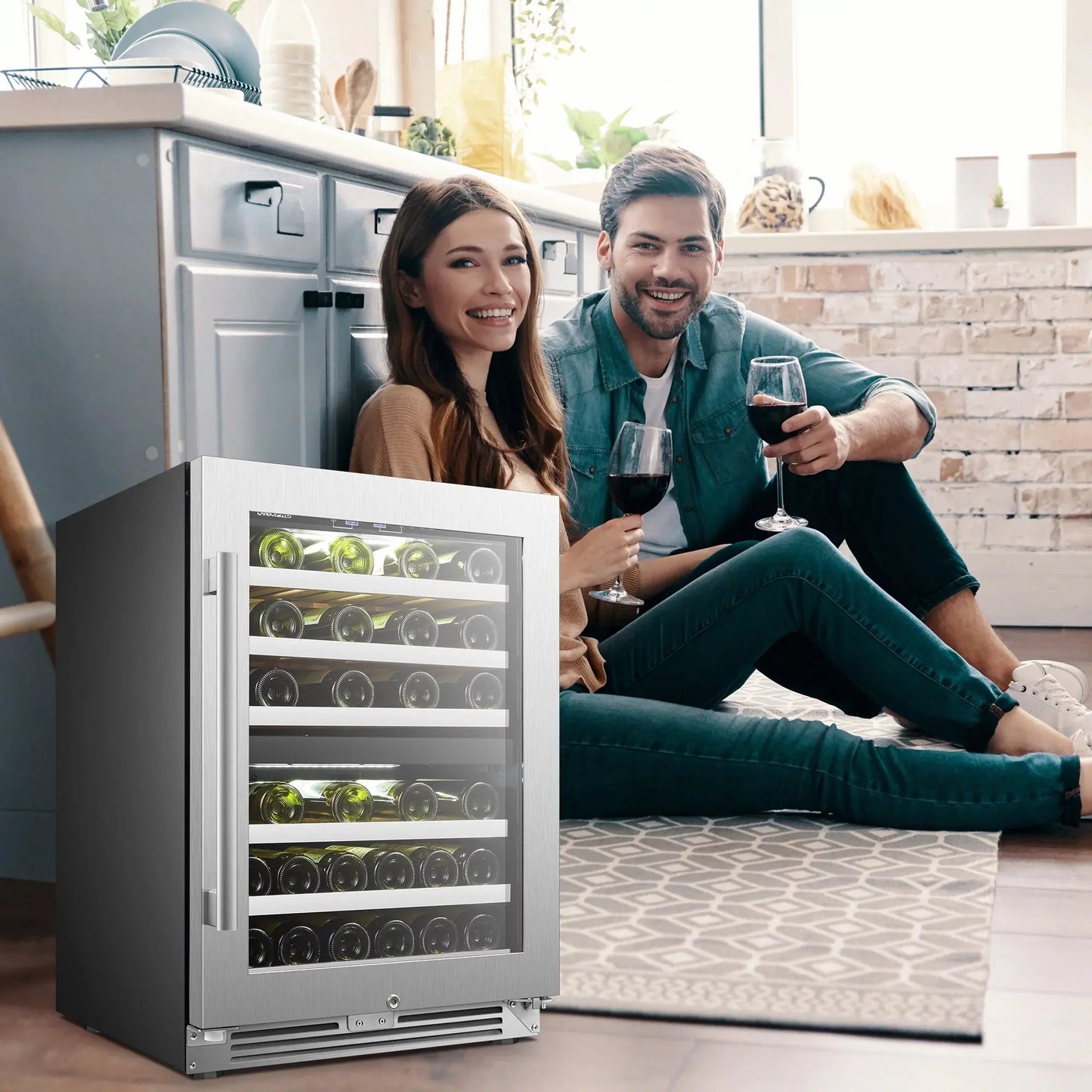 Lanbopro 44 Bottle under Counter Dual Zone Silver Wine Cooler in Stainless Steel | Fridge.com