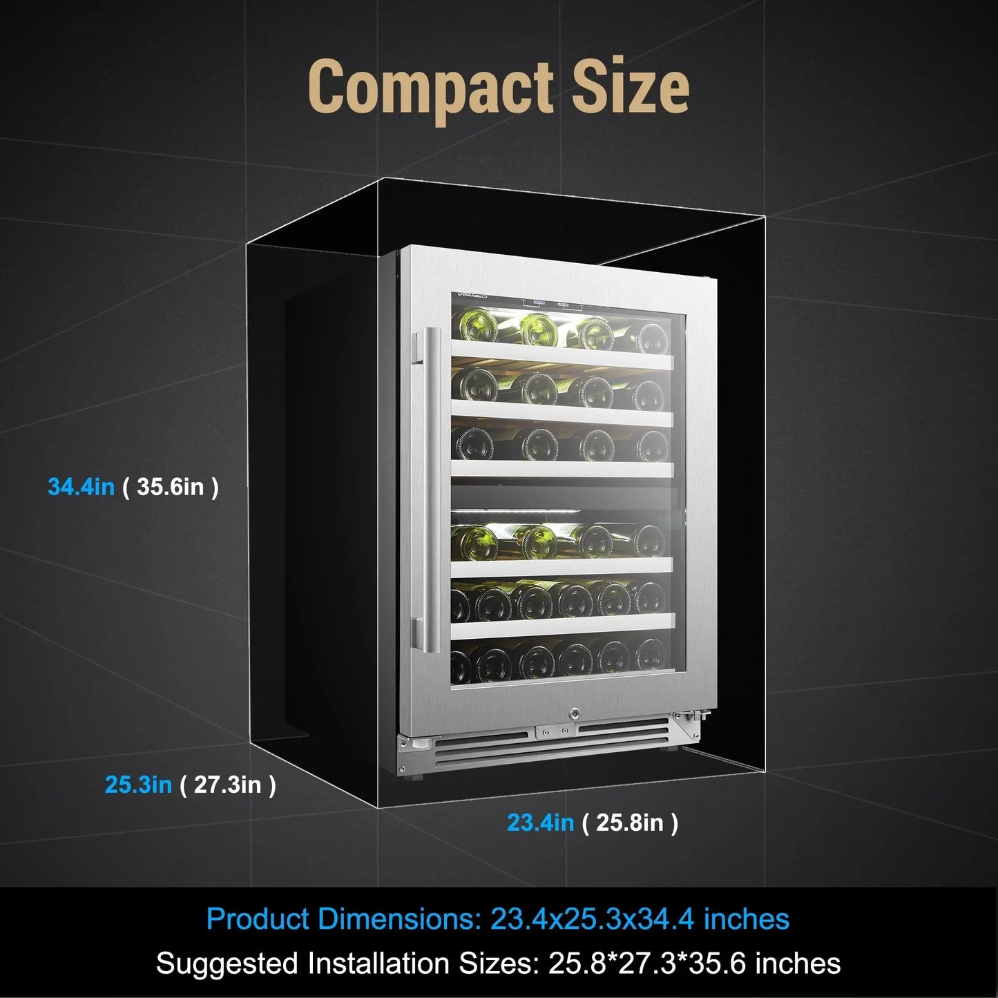 Lanbopro 44 Bottle under Counter Dual Zone Silver Wine Cooler in Stainless Steel | Fridge.com