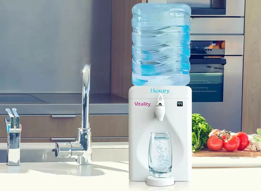 Little Luxury Vitality White Countertop Top Loading Electric Filtered Water Dispenser | Fridge.com