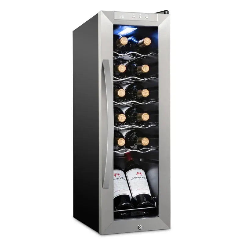 Schmck 12 Bottle Compressor Wine Cooler Refrigerator W/Lock - Large Freestanding Wine Cellar for Red | Fridge.com