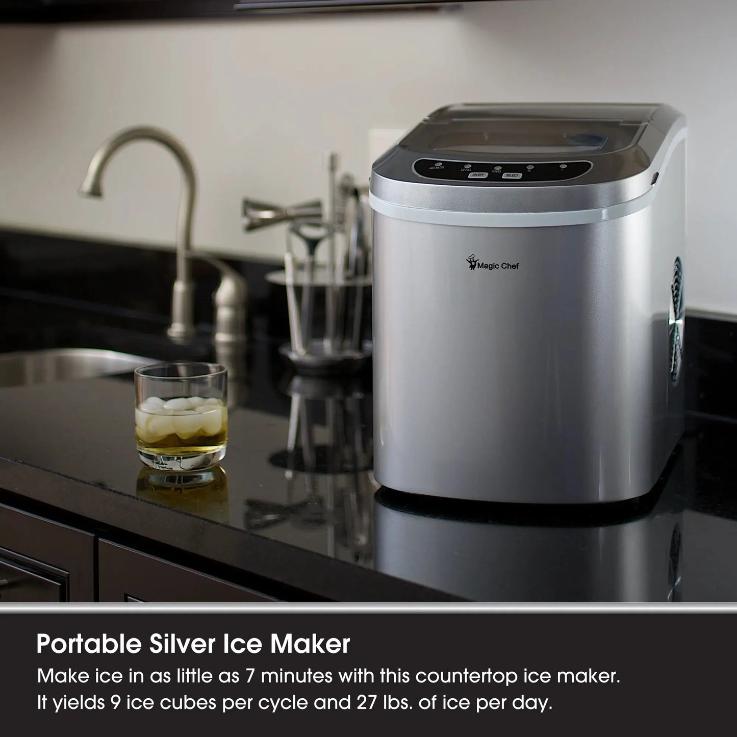 Magic Chef Brand - New Model MCIM22SV 27 Lb. Capacity Portable Ice Maker (Silver) Bullet Ice Cubes | Fridge.com