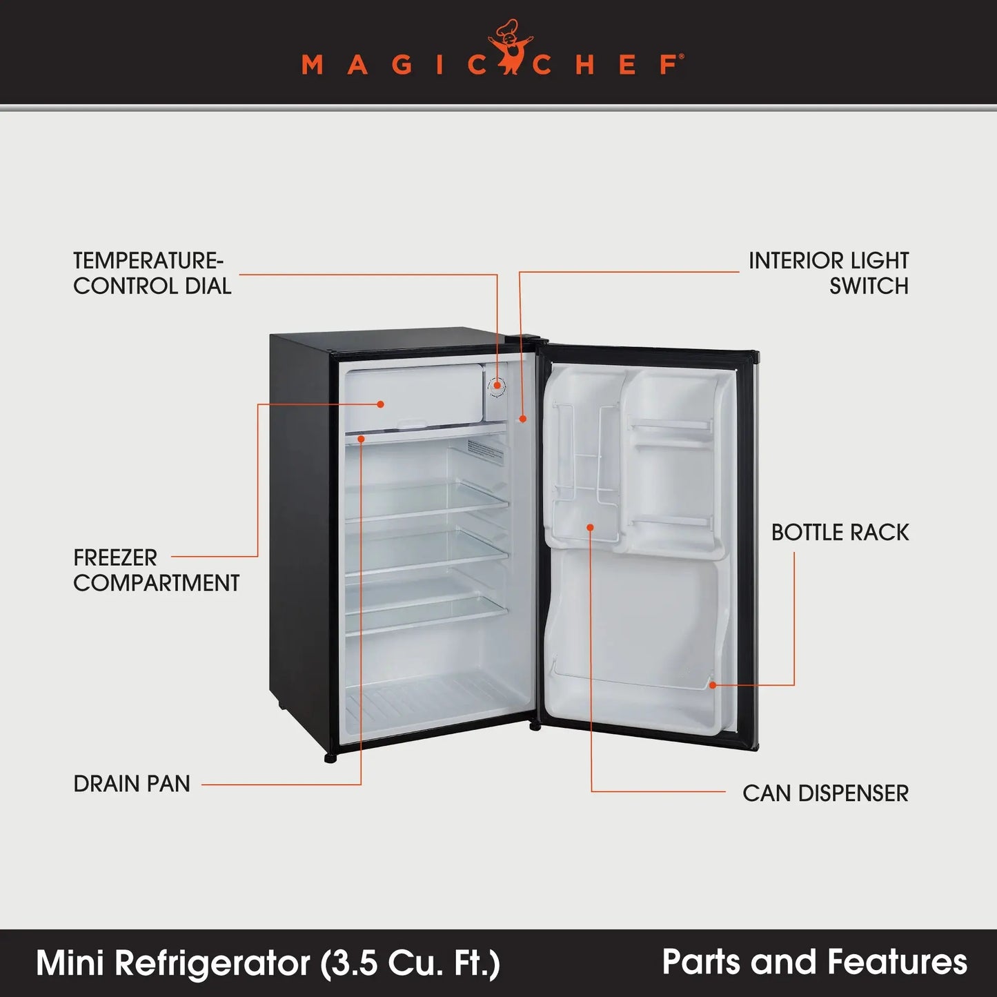 Magic Chef New 18.5 Inch Width 3.5 Cu. Ft. Compact Refrigerator with Single Door | Fridge.com