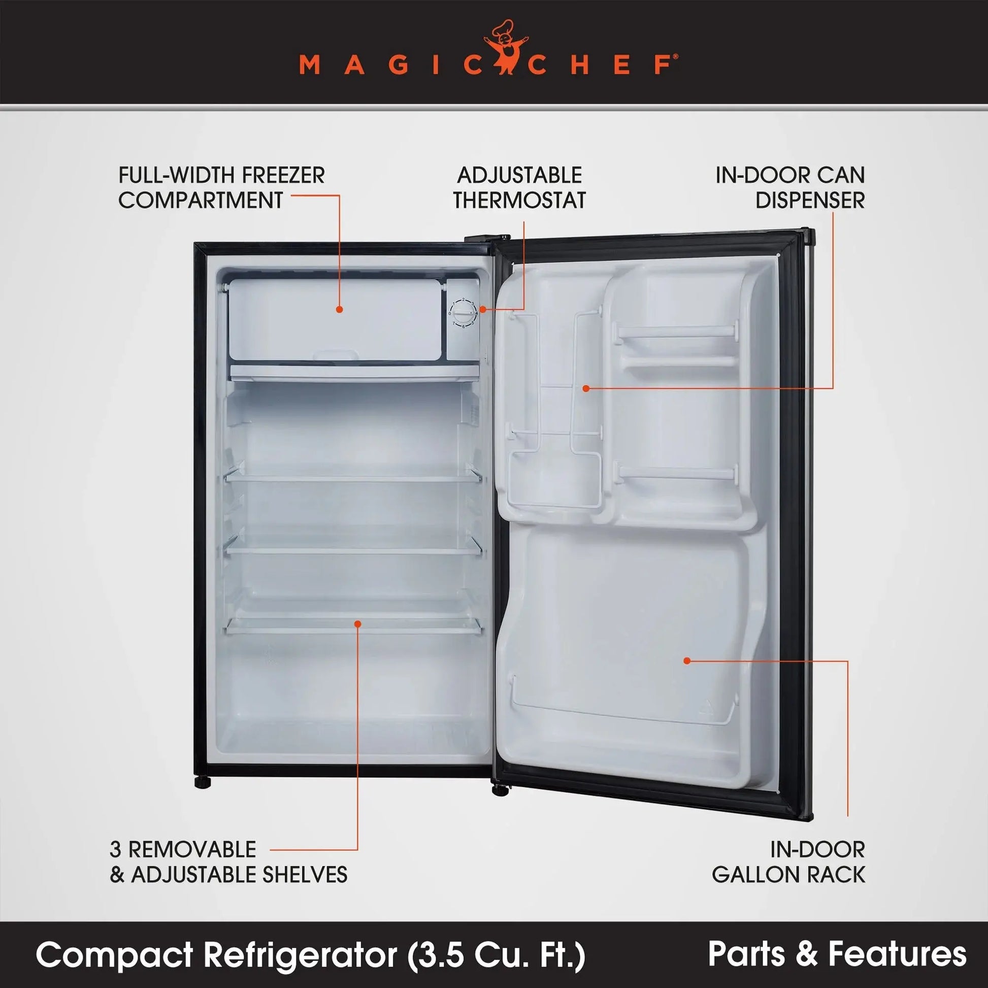 Magic Chef New 18.5 Inch Width 3.5 Cu. Ft. Compact Refrigerator with Single Door | Fridge.com