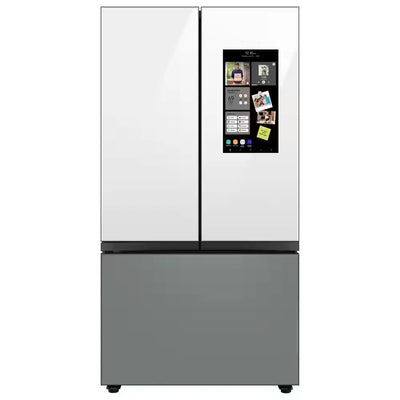 Bespoke 24 Cu. Ft. 3-Door French Door Smart Refrigerator with Family Hub in White Glass/Matt Grey Glass, Counter Depth | Fridge.com