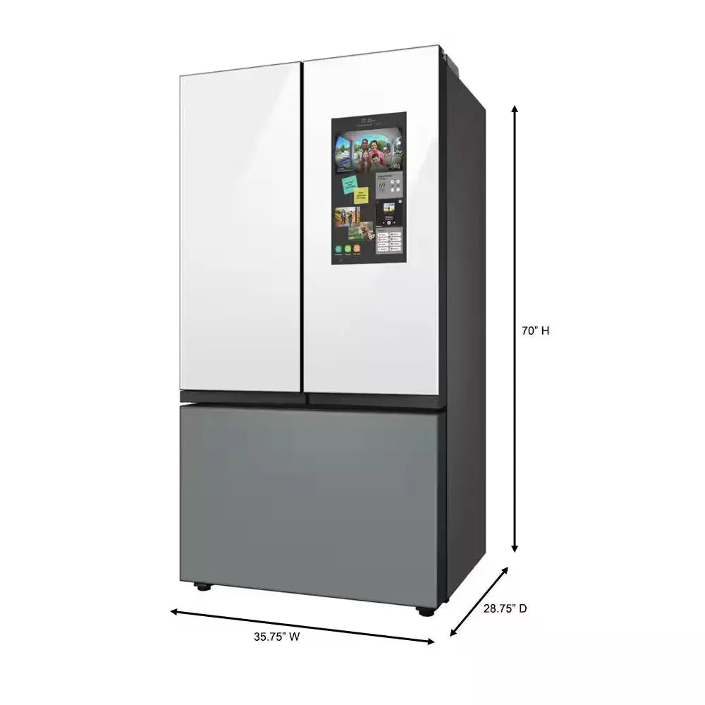 Bespoke 24 Cu. Ft. 3-Door French Door Smart Refrigerator with Family Hub in White Glass/Matt Grey Glass, Counter Depth | Fridge.com