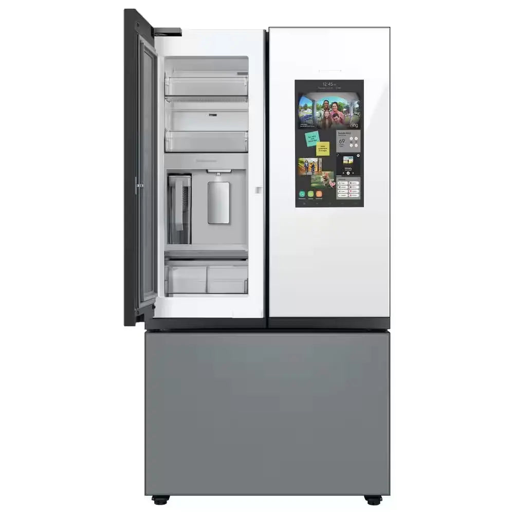 Bespoke 24 Cu. Ft. 3-Door French Door Smart Refrigerator with Family Hub in White Glass/Matt Grey Glass, Counter Depth | Fridge.com