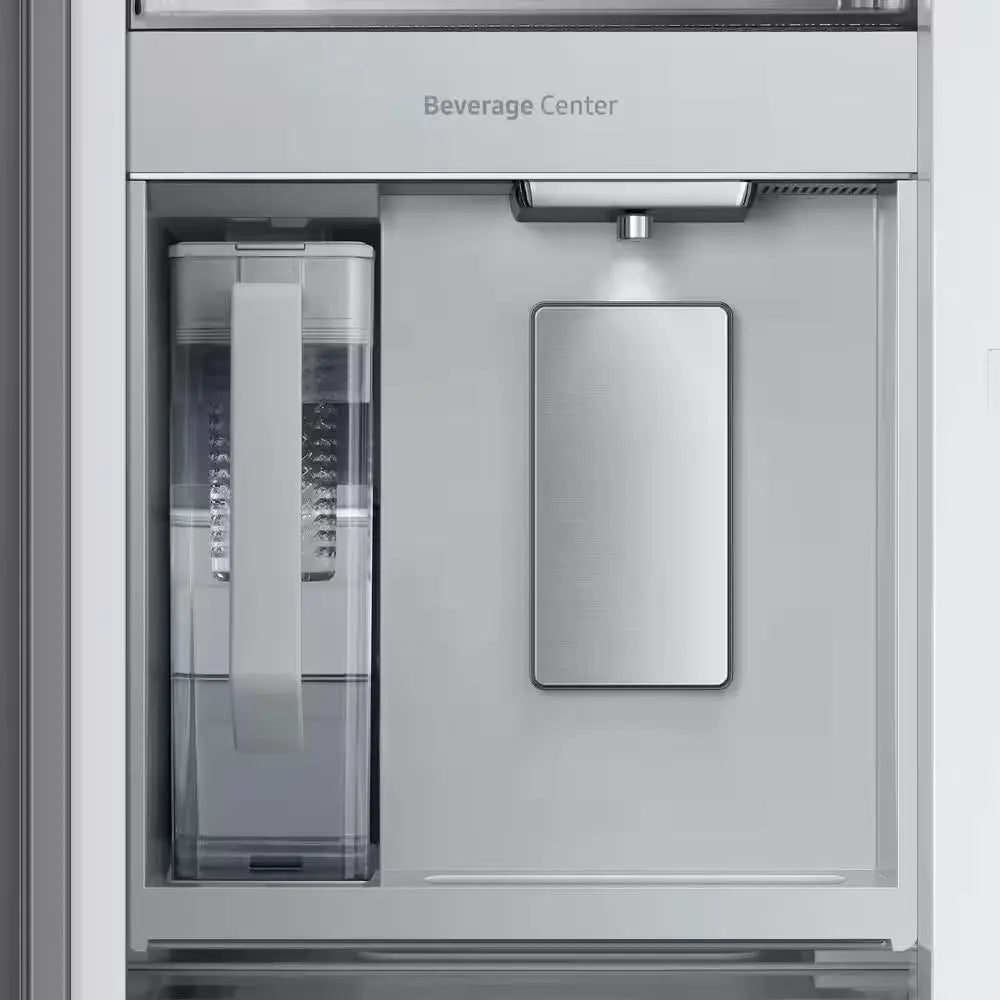 Bespoke 24 Cu. Ft. 3-Door French Door Smart Refrigerator with Family Hub in White Glass/Matt Grey Glass, Counter Depth | Fridge.com