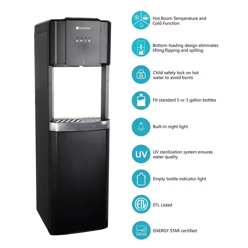 Matte Black and Stainless Steel Bottom Load Water Dispenser | Fridge.com