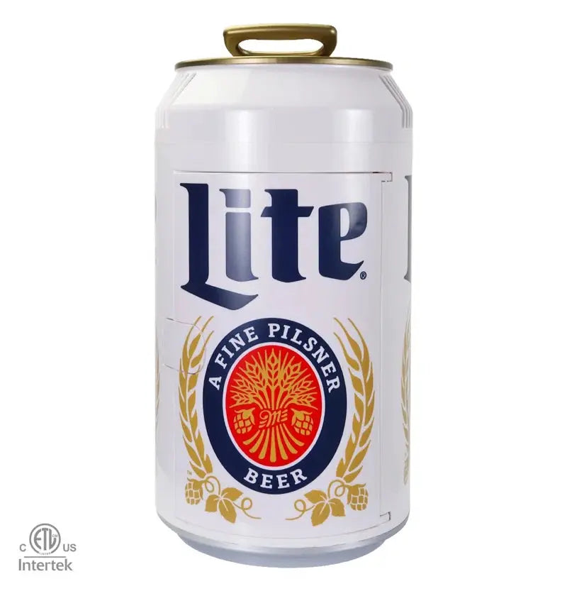 Miller Lite 8 Can Portable Mini Fridge 12V DC 110V AC 5.4L Cooler, White | Fridge.com