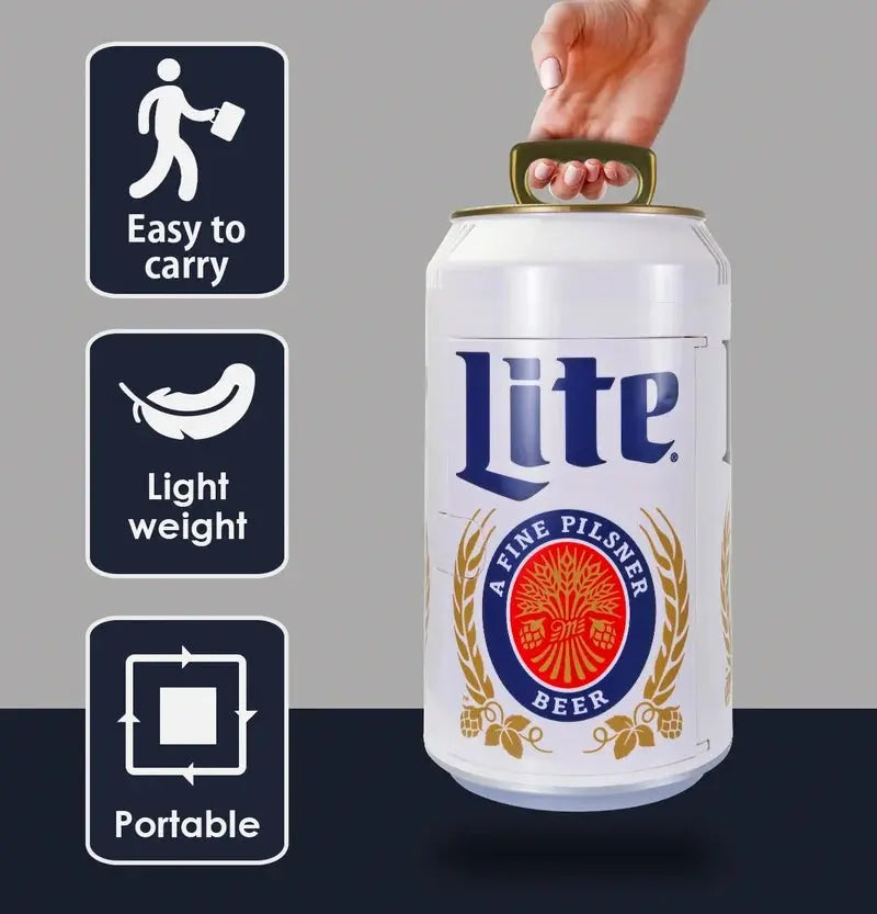 Miller Lite 8 Can Portable Mini Fridge 12V DC 110V AC 5.4L Cooler, White | Fridge.com