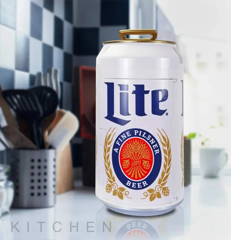 Miller Lite 8 Can Portable Mini Fridge 12V DC 110V AC 5.4L Cooler, White | Fridge.com