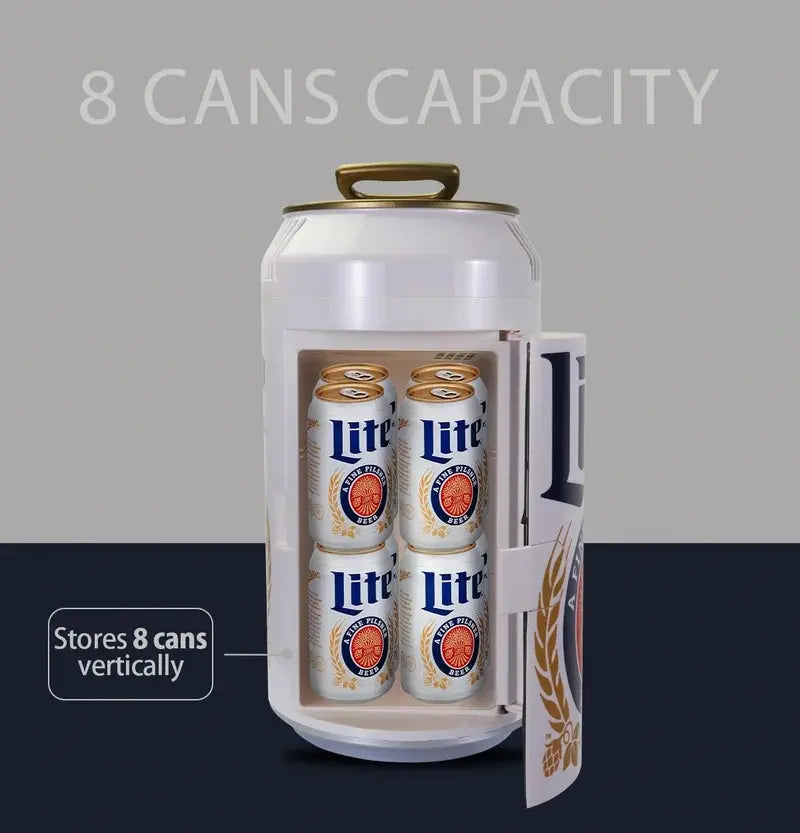 Miller Lite 8 Can Portable Mini Fridge 12V DC 110V AC 5.4L Cooler, White | Fridge.com