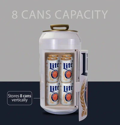 Miller Lite 8 Can Portable Mini Fridge 12V DC 110V AC 5.4L Cooler, White | Fridge.com