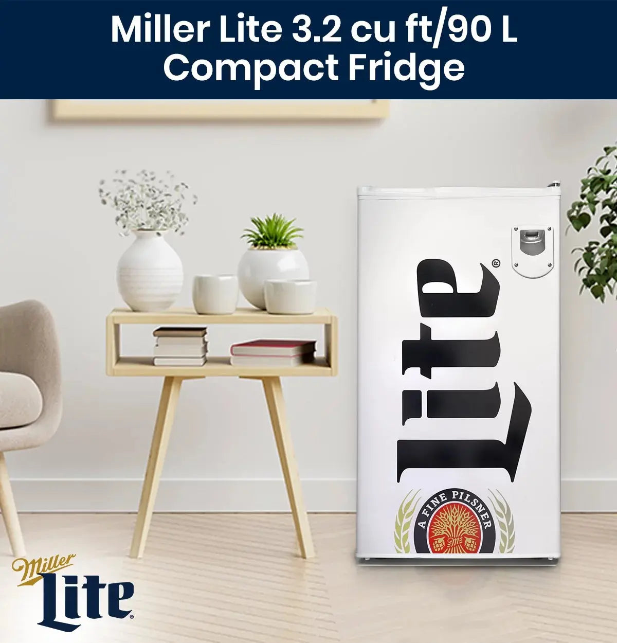 Miller Lite 90 Litre Compact Fridge with Bottle Opener Mini Fridge | Fridge.com