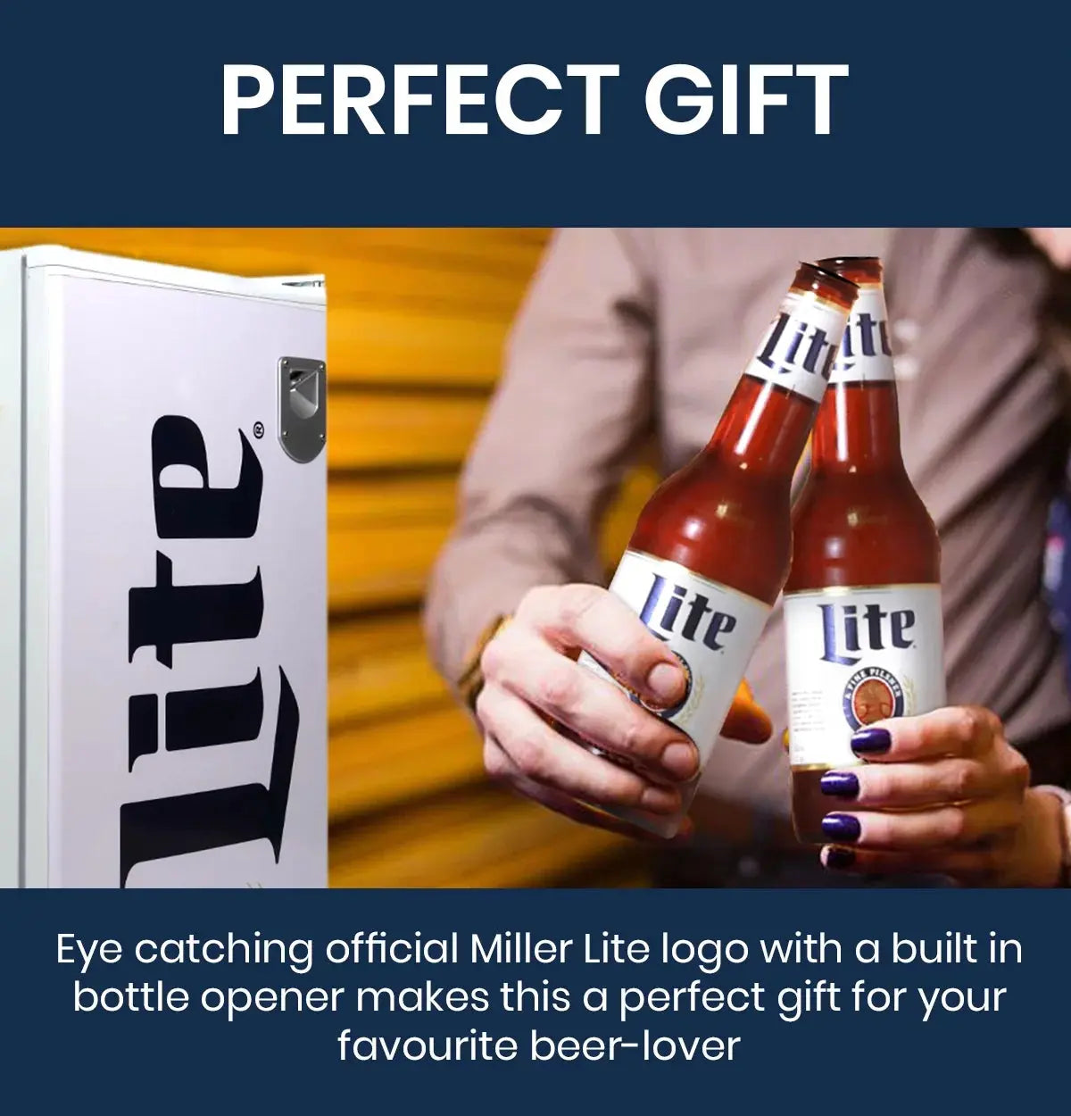 Miller Lite 90 Litre Compact Fridge with Bottle Opener Mini Fridge | Fridge.com