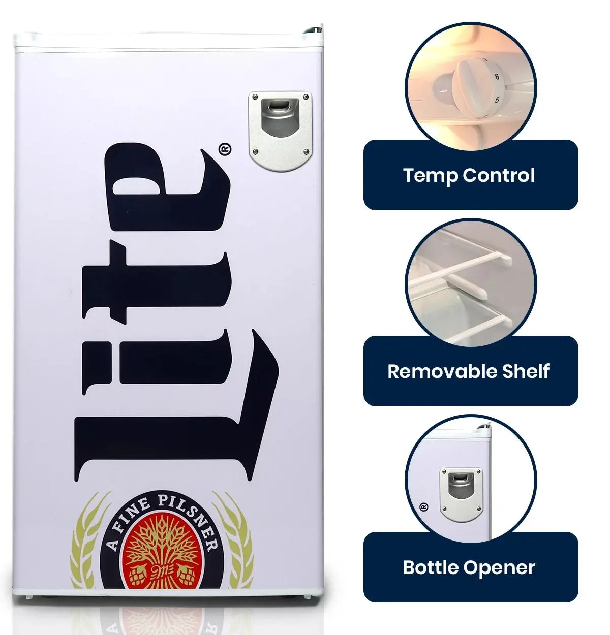 Miller Lite 90 Litre Compact Fridge with Bottle Opener Mini Fridge | Fridge.com