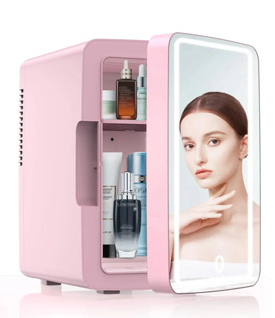 Mini Fridge Cooler and Warmer Combo, 6.2L Skincare Fridge with LED Makeup Mirror, Portable Fridge for Makeup, Skincare, Snacks, Pink | Fridge.com