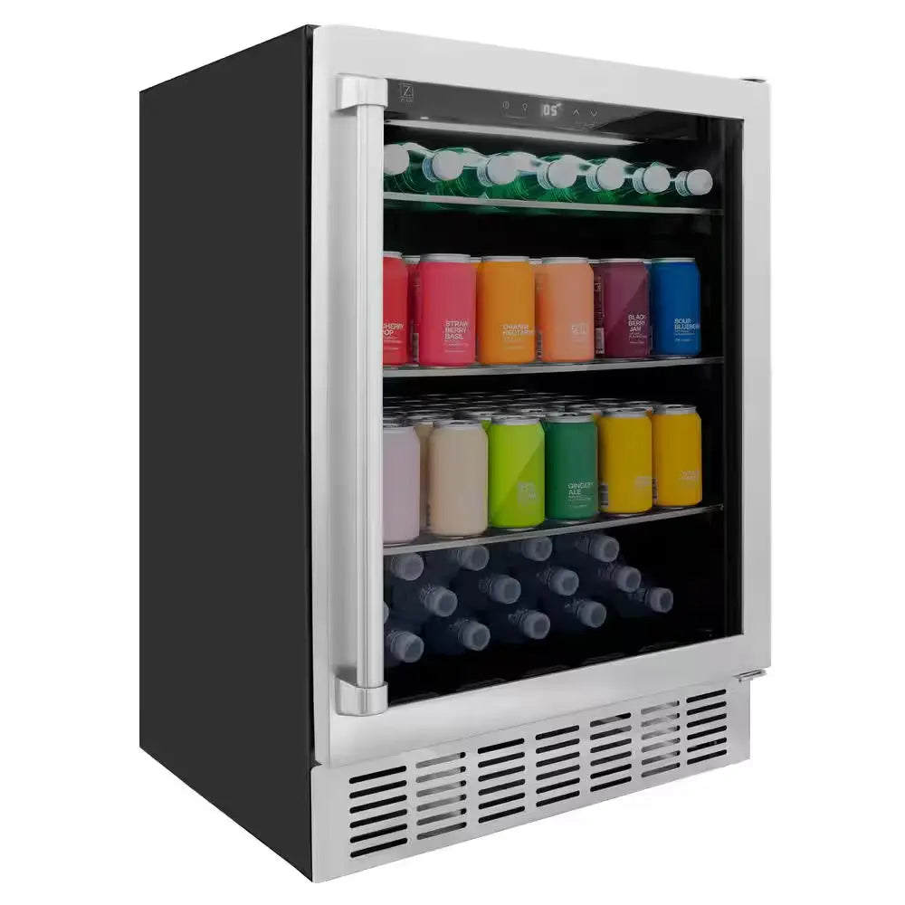 Monument 24 In. Single Zone 154-Can Beverage Fridge with LED Lighting in Stainless Steel | Fridge.com