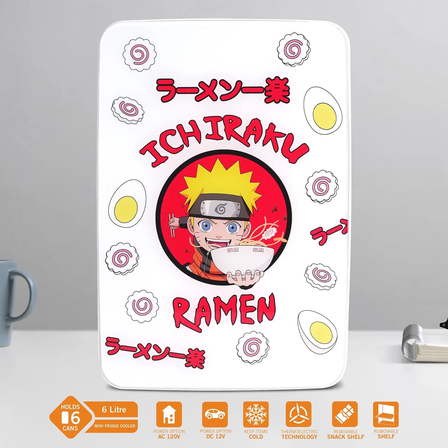 Naruto Shippuden Ichiraku Ramen White Cooler Mini Fridge 6L Single Door 6 Can ACDC | Fridge.com