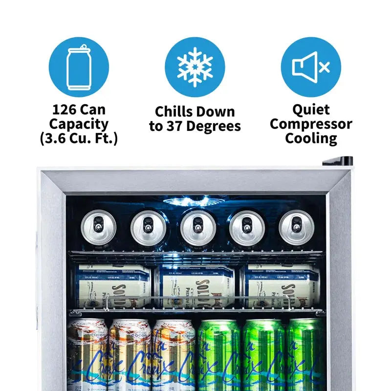 Newair 126 Can Freestanding Beverage Fridge in Stainless Steel with Adjustable Shelves | Fridge.com