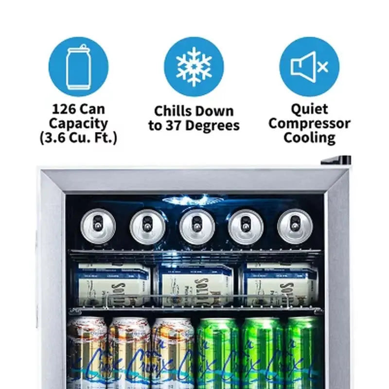 Newair 126-Can Stainless Steel Beverage Cooler | Fridge.com