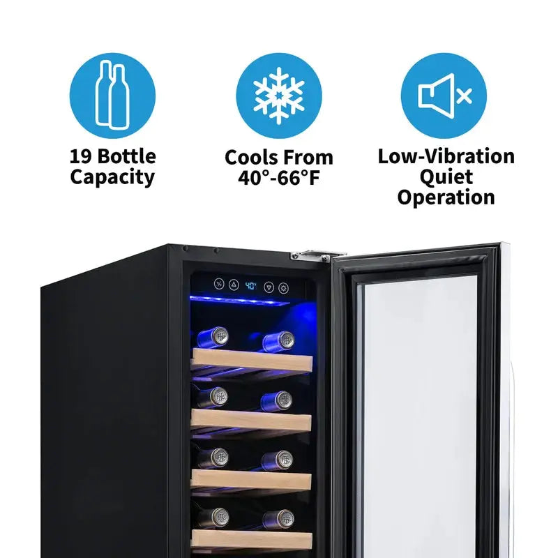 Newair 12" Built-In Single Zone 19 Bottle Compressor Wine Fridge, Stainless Steel | Fridge.com