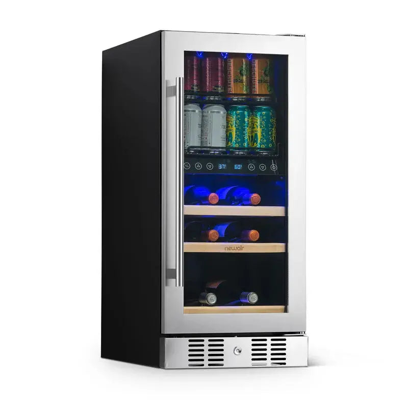 Newair 15 In. Built-In Dual Zone 9 Bottle and 48 Can Wine and Beverage Fridge in Stainless Steel | Fridge.com