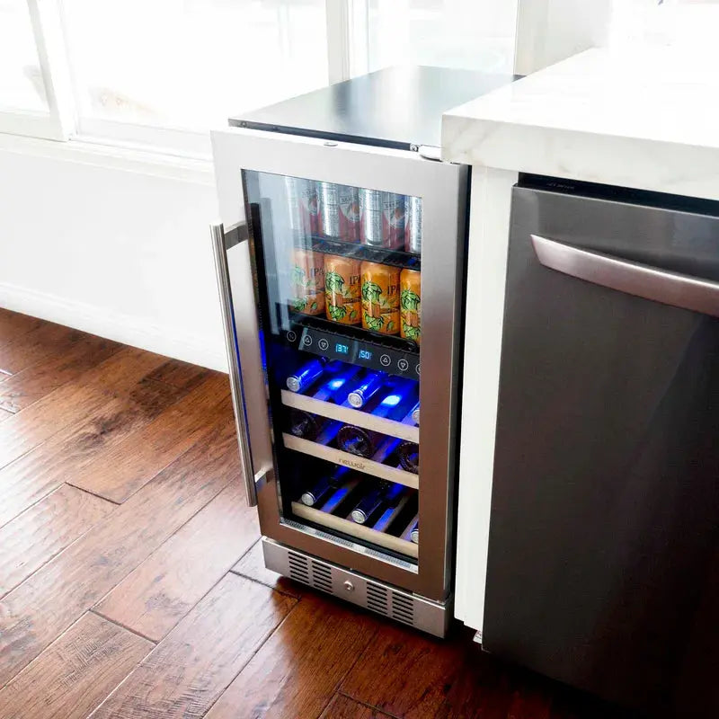 Newair 15 In. Built-In Dual Zone 9 Bottle and 48 Can Wine and Beverage Fridge in Stainless Steel | Fridge.com