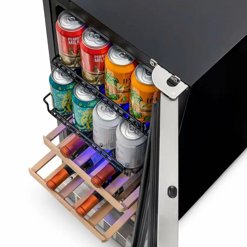 Newair 15 In. Built-In Dual Zone 9 Bottle and 48 Can Wine and Beverage Fridge in Stainless Steel | Fridge.com