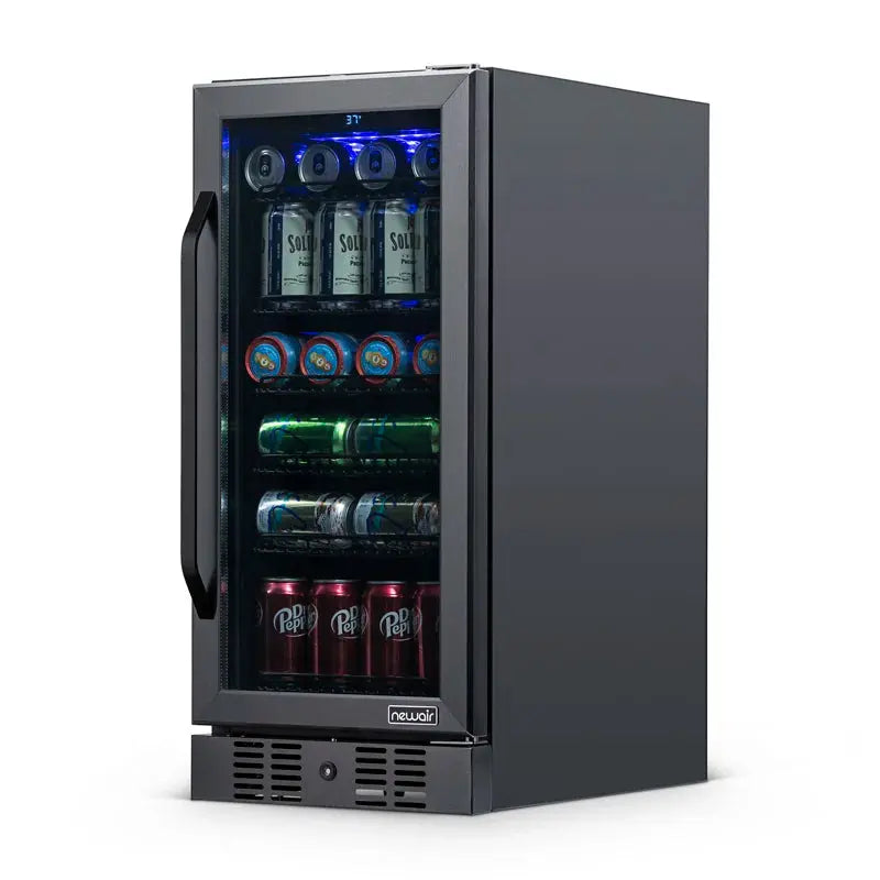 Newair 15" Built-In 96 Can Beverage Fridge in Black Stainless Steel with Precision Temperature | Fridge.com