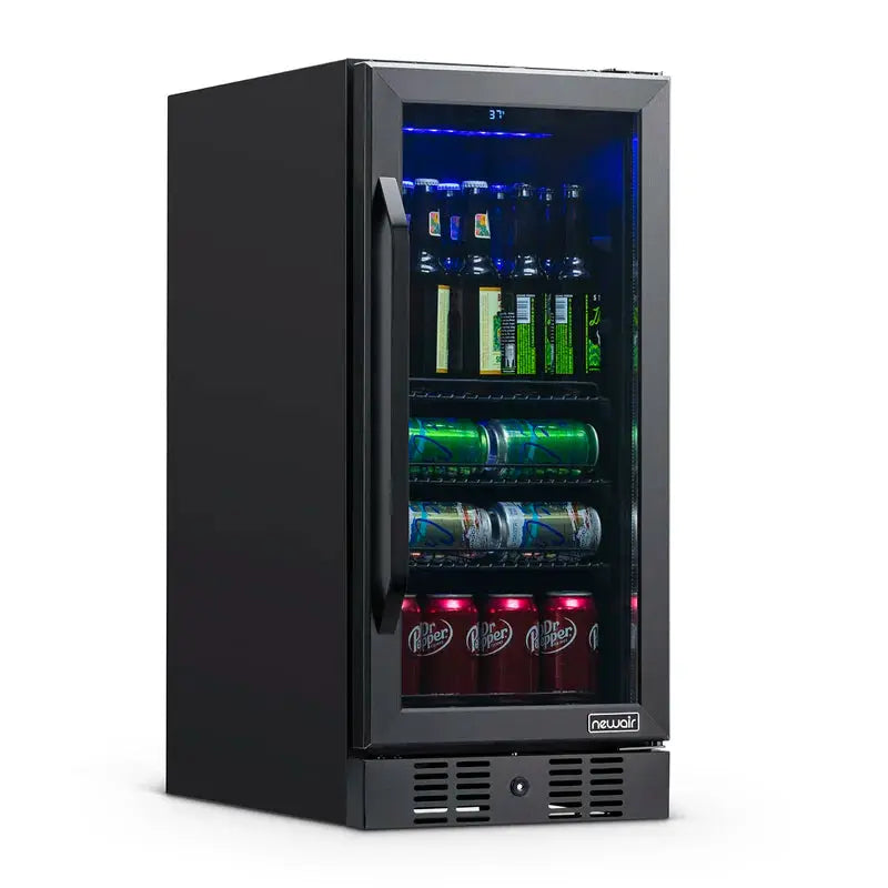 Newair 15" Built-In 96 Can Beverage Fridge in Black Stainless Steel with Precision Temperature | Fridge.com