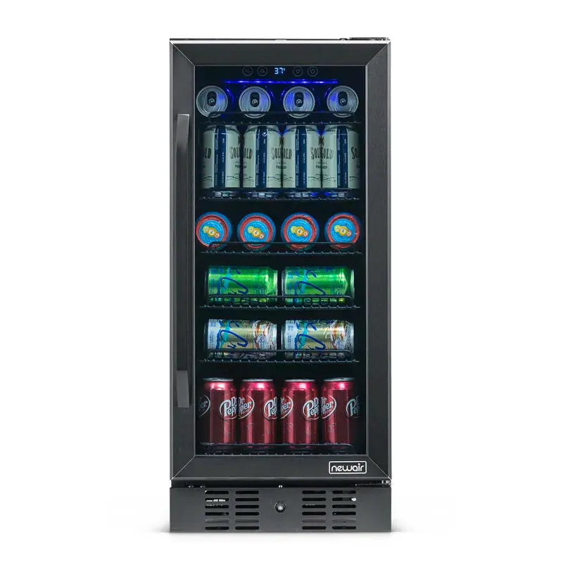 Newair 15" Built-In 96 Can Beverage Fridge in Black Stainless Steel with Precision Temperature | Fridge.com