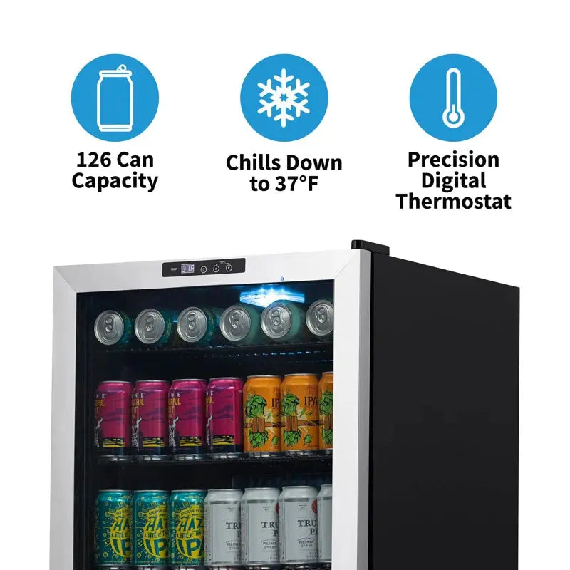 Newair 160 Can Freestanding Beverage Fridge in Stainless Steel with Precision Digital Thermostat | Fridge.com