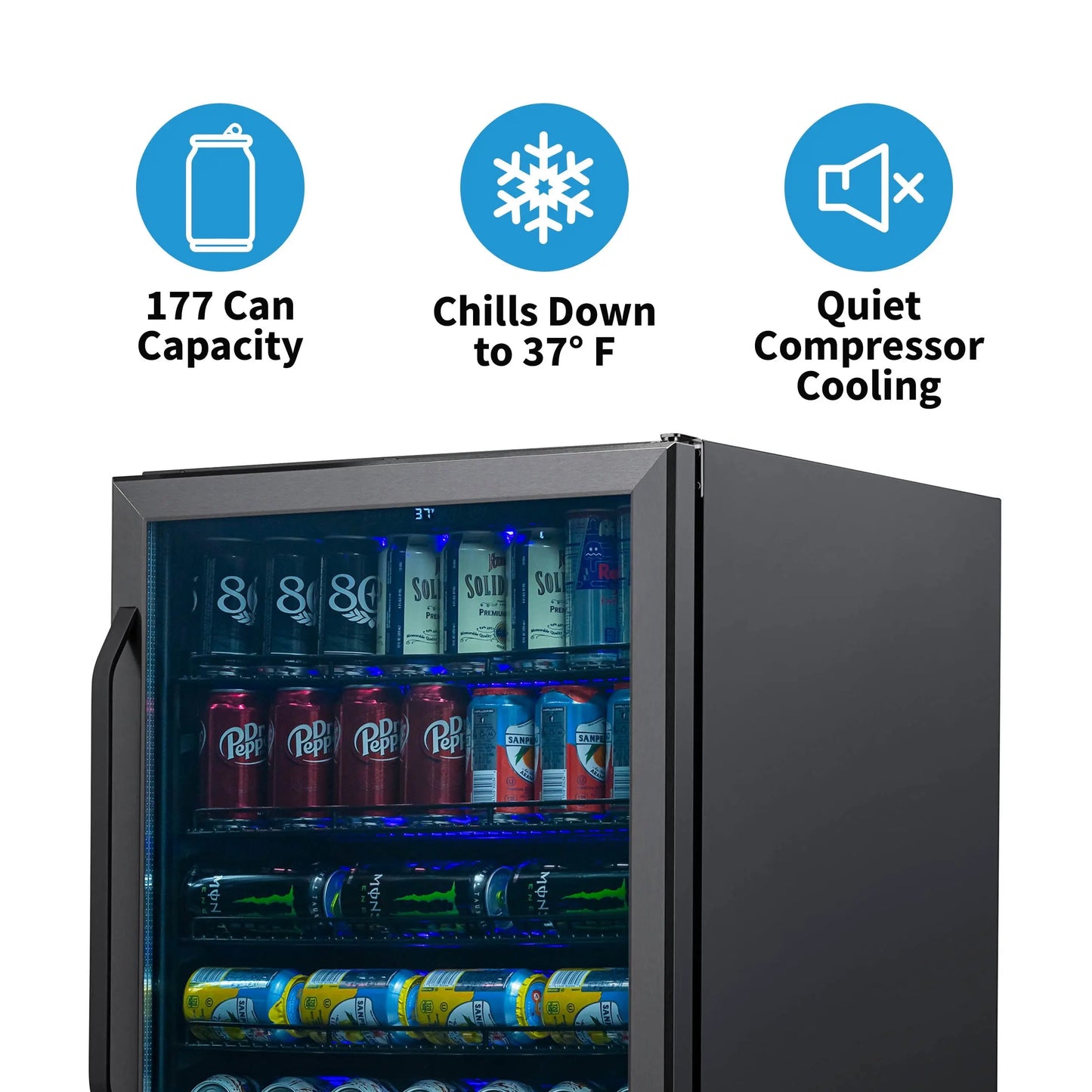 Newair 177 Can Beverage Refrigerator Cooler, Built-In Fridge in Black Stainless Steel for Home, Office or Bar | Fridge.com